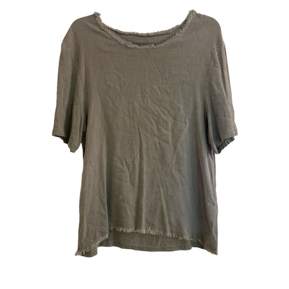RAQUEL ALLEGRA / Grey fray distressed Raw Hem Blouse Short Sleeve Top Medium 2 - Picture 1 of 7